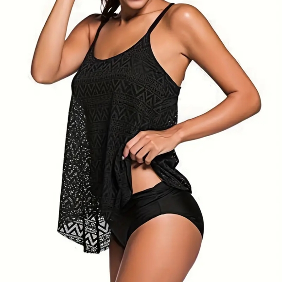 Poshology Other - Womens Swimsuit Black Bikini Beach Tankini Tummy Control Flowy Top Tankini